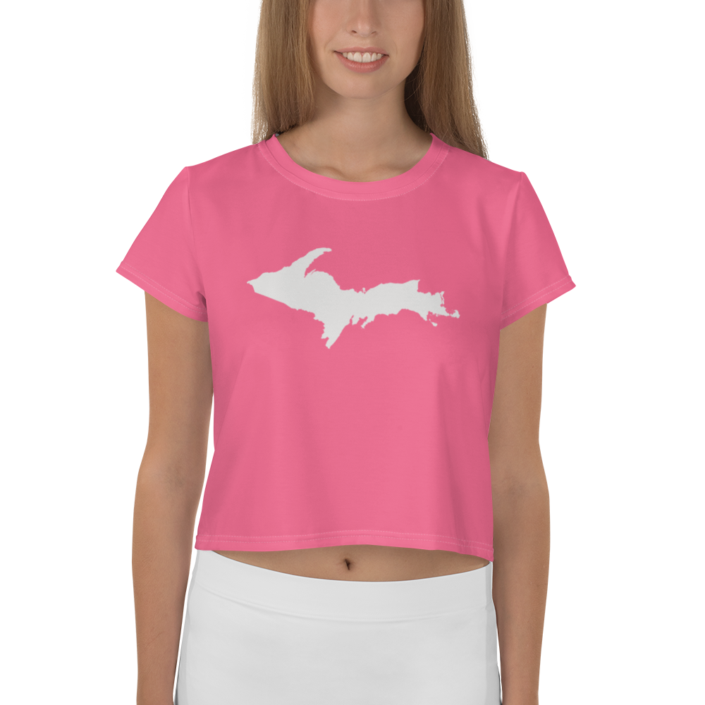 Michigan Upper Peninsula Crop Top (w/ UP Outline) | Sporty - Rhodochrosite Pink