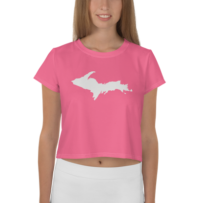 Michigan Upper Peninsula Crop Top (w/ UP Outline) | Sporty - Rhodochrosite Pink