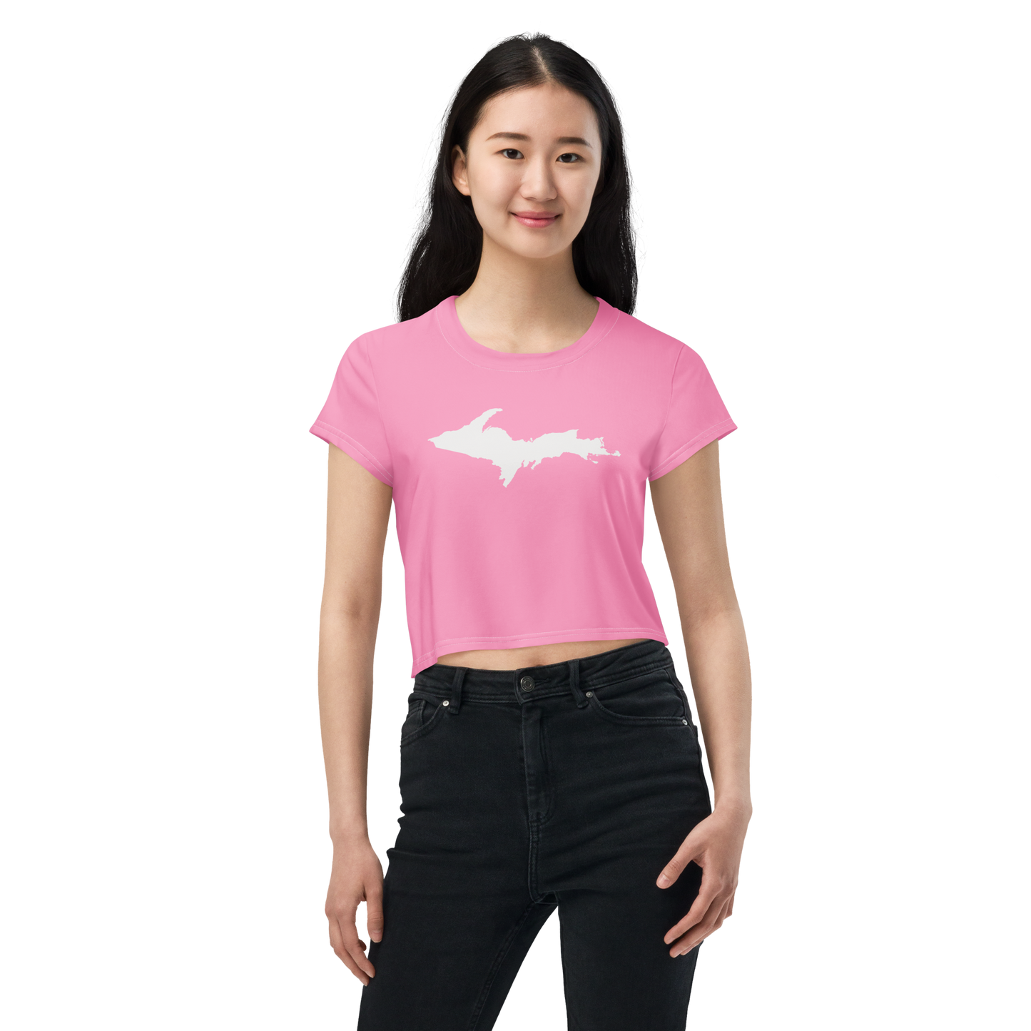 Michigan Upper Peninsula Crop Top (w/ UP Outline) | Sporty - '67 Caddie Pink