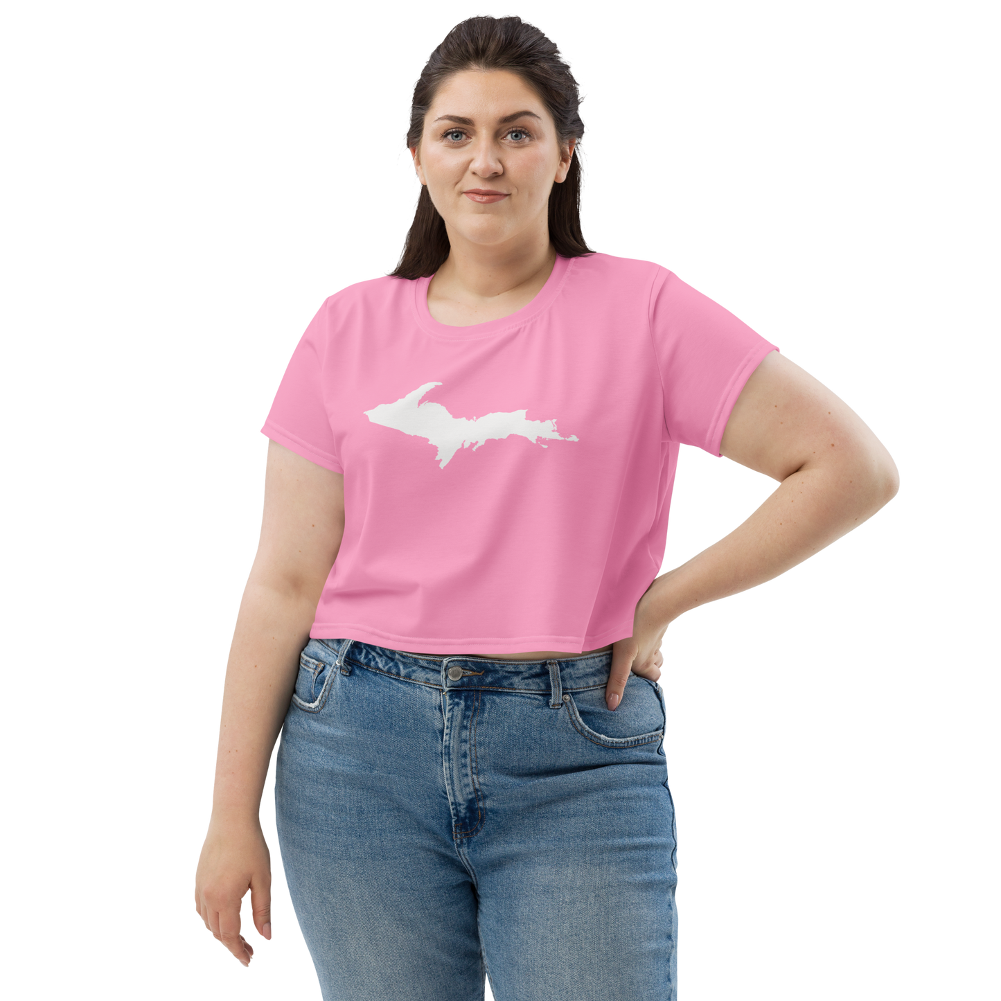 Michigan Upper Peninsula Crop Top (w/ UP Outline) | Sporty - '67 Caddie Pink