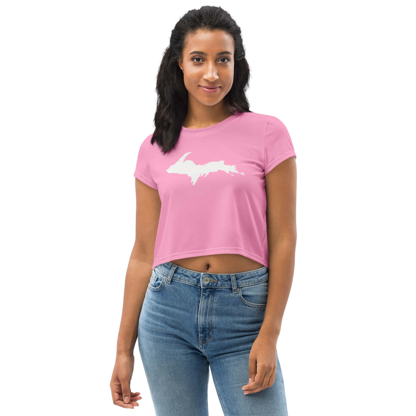 Michigan Upper Peninsula Crop Top (w/ UP Outline) | Sporty - '67 Caddie Pink