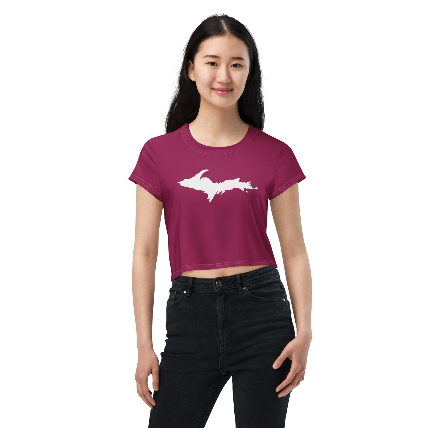 Michigan Upper Peninsula Crop Top (w/ UP Outline) | Sporty - Ruby Red