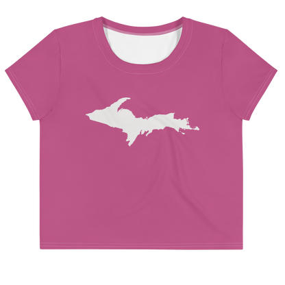 Michigan Upper Peninsula Crop Top (w/ UP Outline) | Sporty - Apple Blossom Pink