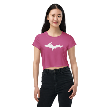 Michigan Upper Peninsula Crop Top (w/ UP Outline) | Sporty - Apple Blossom Pink