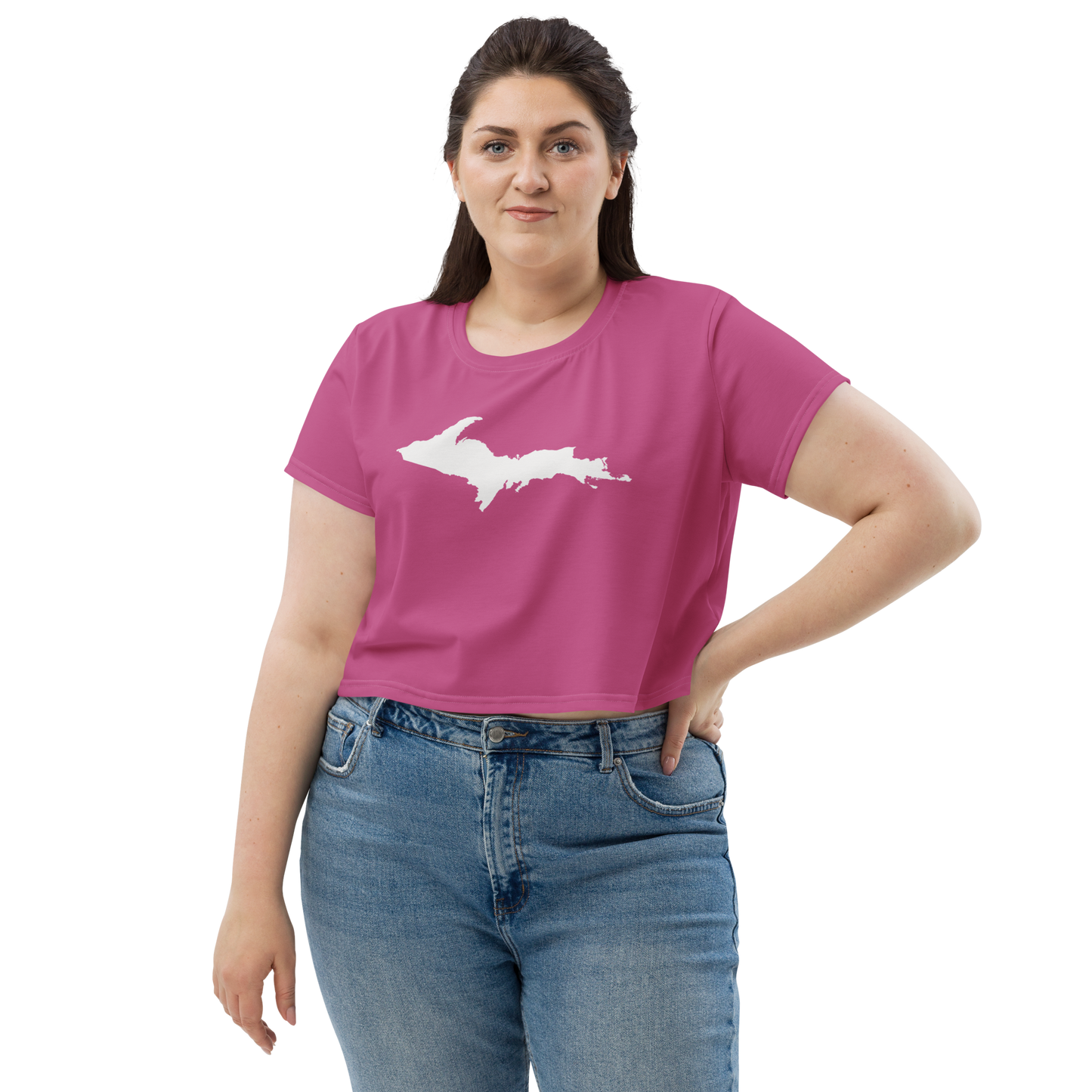 Michigan Upper Peninsula Crop Top (w/ UP Outline) | Sporty - Apple Blossom Pink