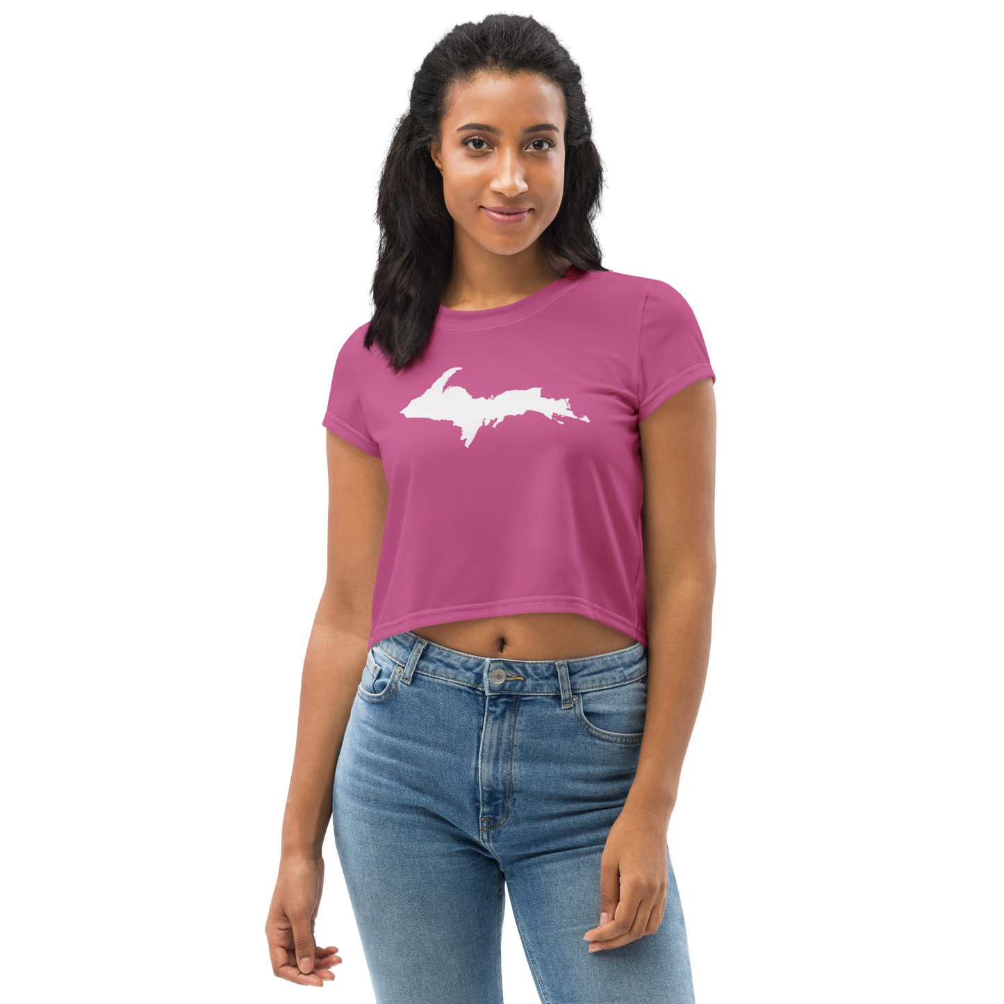 Michigan Upper Peninsula Crop Top (w/ UP Outline) | Sporty - Apple Blossom Pink