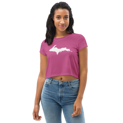 Michigan Upper Peninsula Crop Top (w/ UP Outline) | Sporty - Apple Blossom Pink