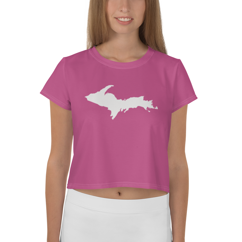 Michigan Upper Peninsula Crop Top (w/ UP Outline) | Sporty - Apple Blossom Pink