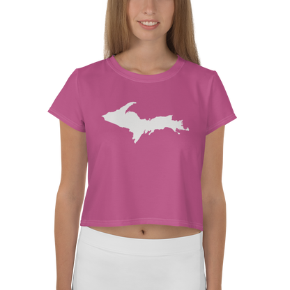 Michigan Upper Peninsula Crop Top (w/ UP Outline) | Sporty - Apple Blossom Pink