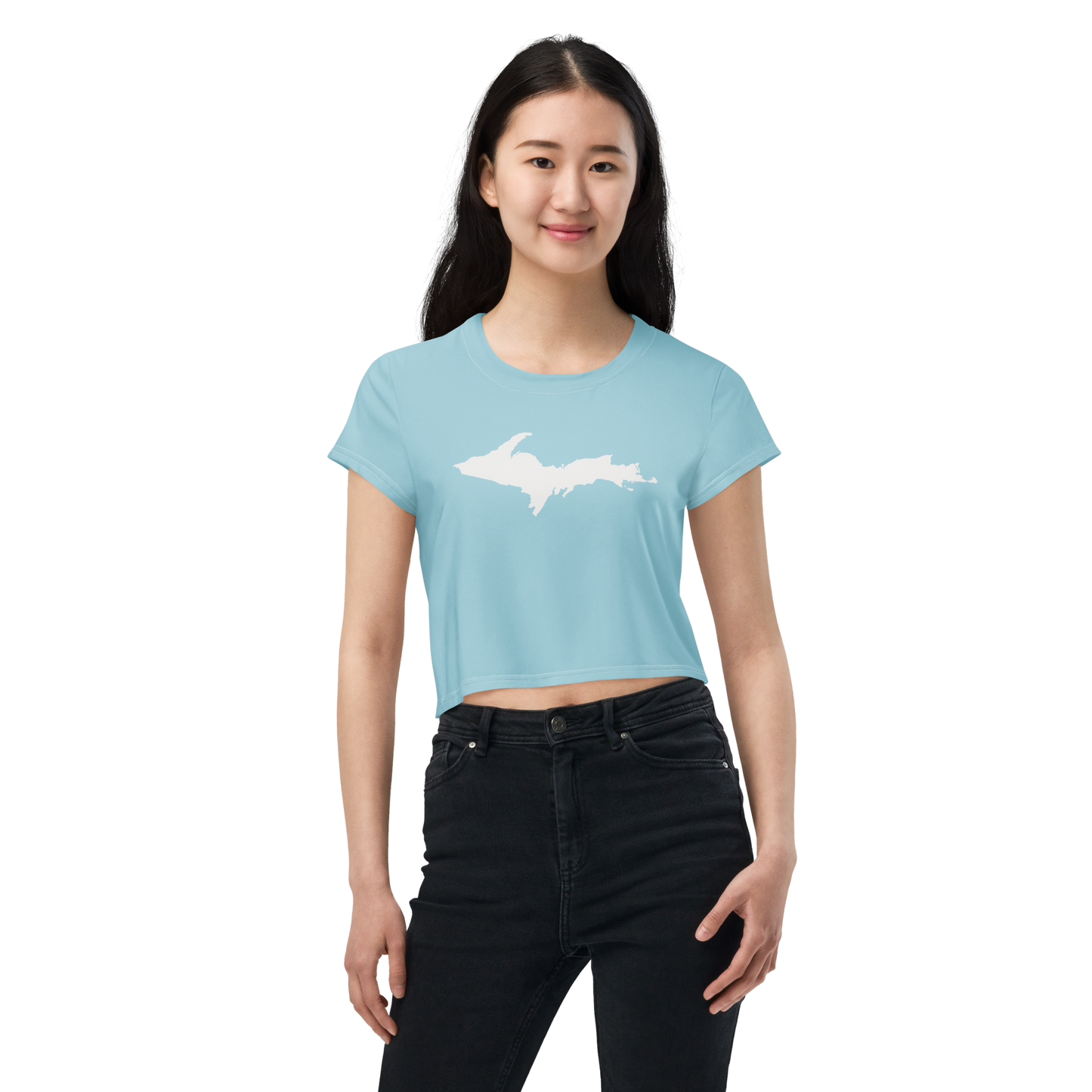 Michigan Upper Peninsula Crop Top (w/ UP Outline) | Sporty - '58 Caddie Blue