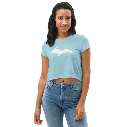 Michigan Upper Peninsula Crop Top (w/ UP Outline) | Sporty - '58 Caddie Blue