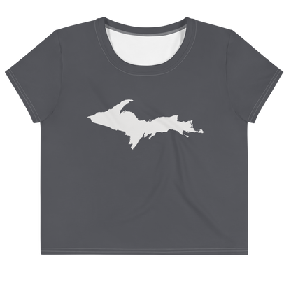 Michigan Upper Peninsula Crop Top (w/ UP Outline) | Sporty - Iron Ore Grey