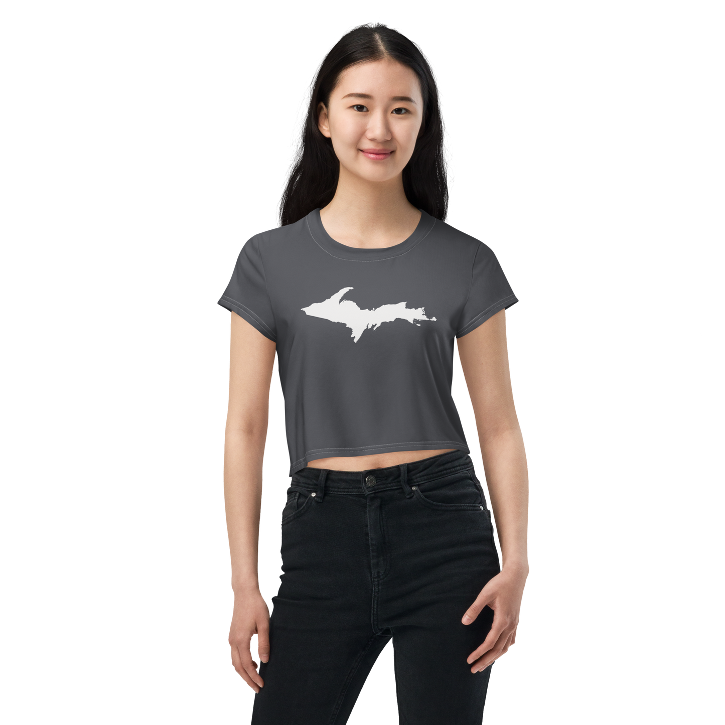 Michigan Upper Peninsula Crop Top (w/ UP Outline) | Sporty - Iron Ore Grey