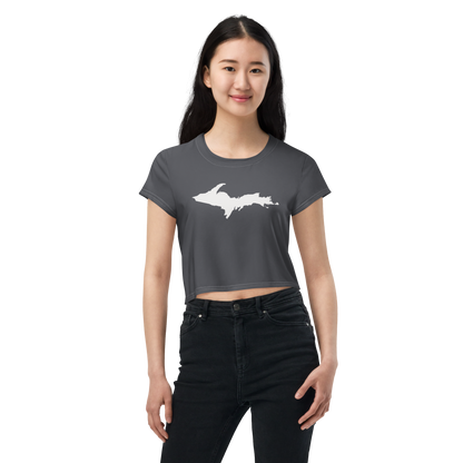 Michigan Upper Peninsula Crop Top (w/ UP Outline) | Sporty - Iron Ore Grey