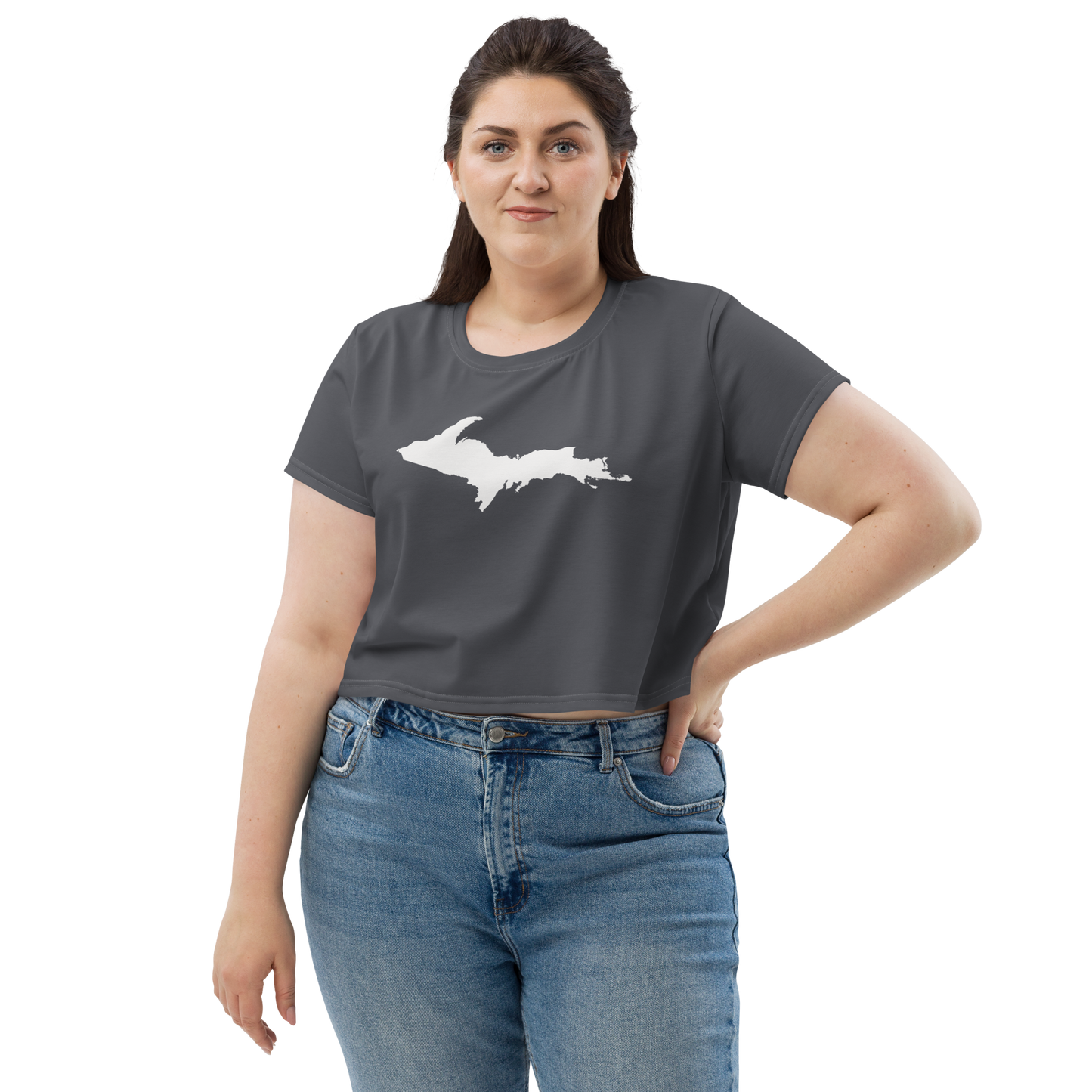 Michigan Upper Peninsula Crop Top (w/ UP Outline) | Sporty - Iron Ore Grey