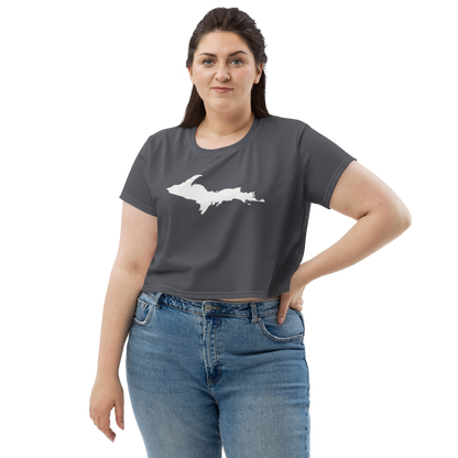 Michigan Upper Peninsula Crop Top (w/ UP Outline) | Sporty - Iron Ore Grey