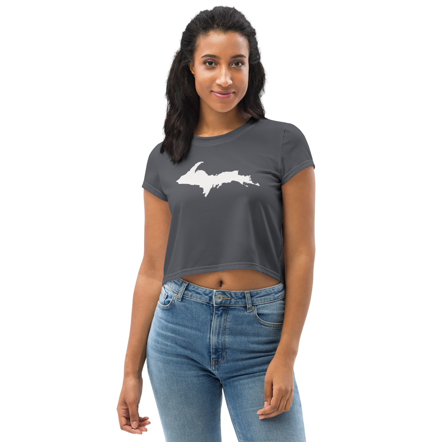 Michigan Upper Peninsula Crop Top (w/ UP Outline) | Sporty - Iron Ore Grey