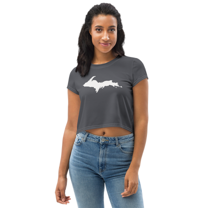 Michigan Upper Peninsula Crop Top (w/ UP Outline) | Sporty - Iron Ore Grey