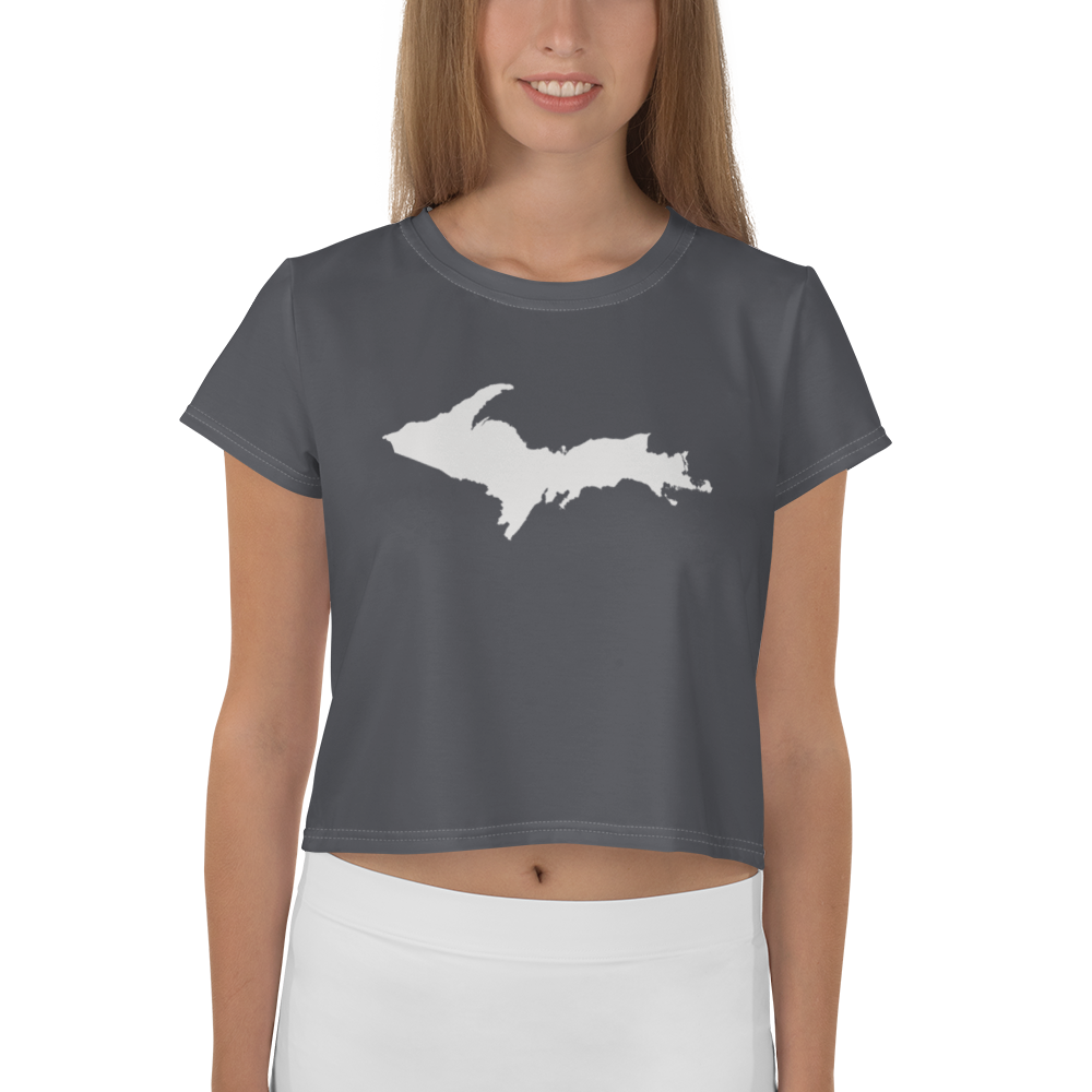 Michigan Upper Peninsula Crop Top (w/ UP Outline) | Sporty - Iron Ore Grey