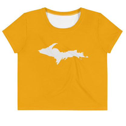 Michigan Upper Peninsula Crop Top (w/ UP Outline) | Sporty - Birch Leaf Orange