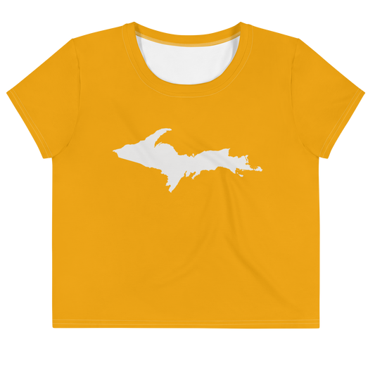 Michigan Upper Peninsula Crop Top (w/ UP Outline) | Sporty - Birch Leaf Orange