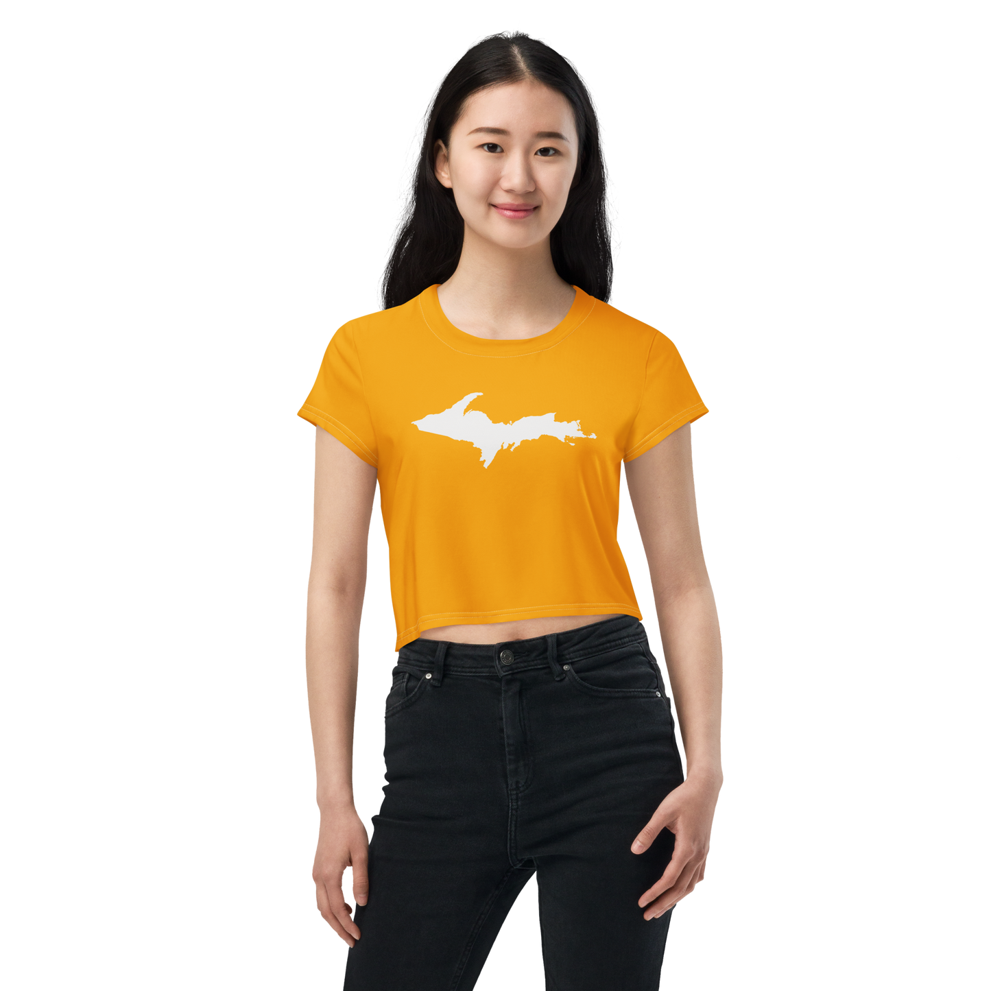 Michigan Upper Peninsula Crop Top (w/ UP Outline) | Sporty - Birch Leaf Orange