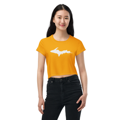 Michigan Upper Peninsula Crop Top (w/ UP Outline) | Sporty - Birch Leaf Orange