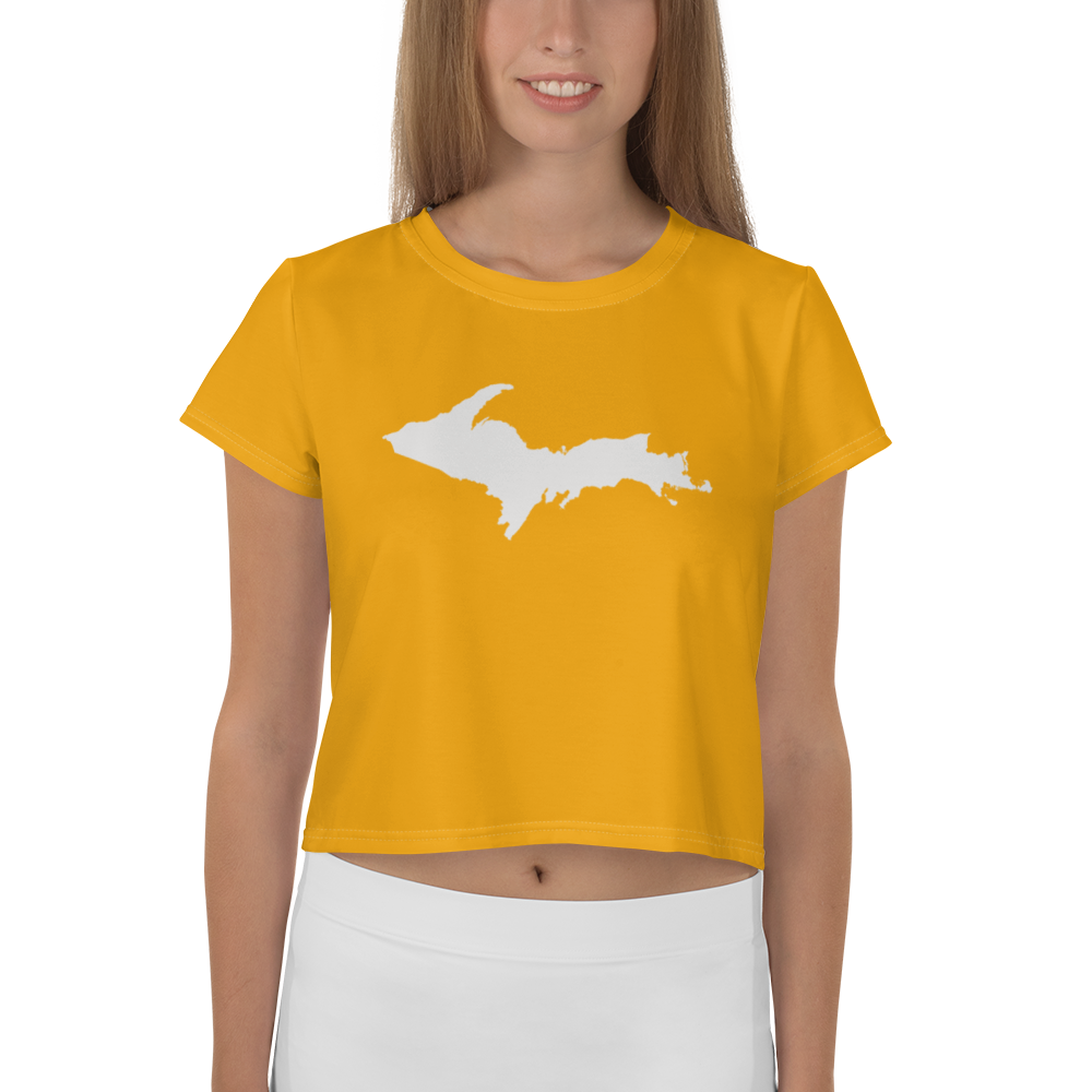 Michigan Upper Peninsula Crop Top (w/ UP Outline) | Sporty - Birch Leaf Orange