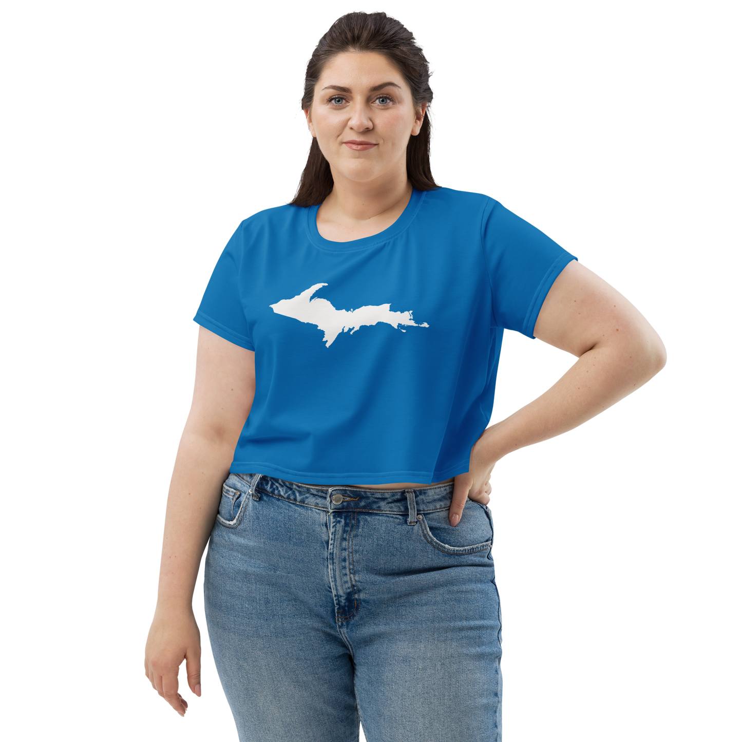 Michigan Upper Peninsula Crop Top (w/ UP Outline) | Sporty - Azure