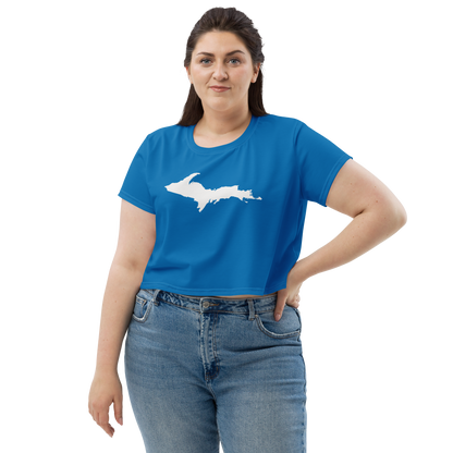 Michigan Upper Peninsula Crop Top (w/ UP Outline) | Sporty - Azure