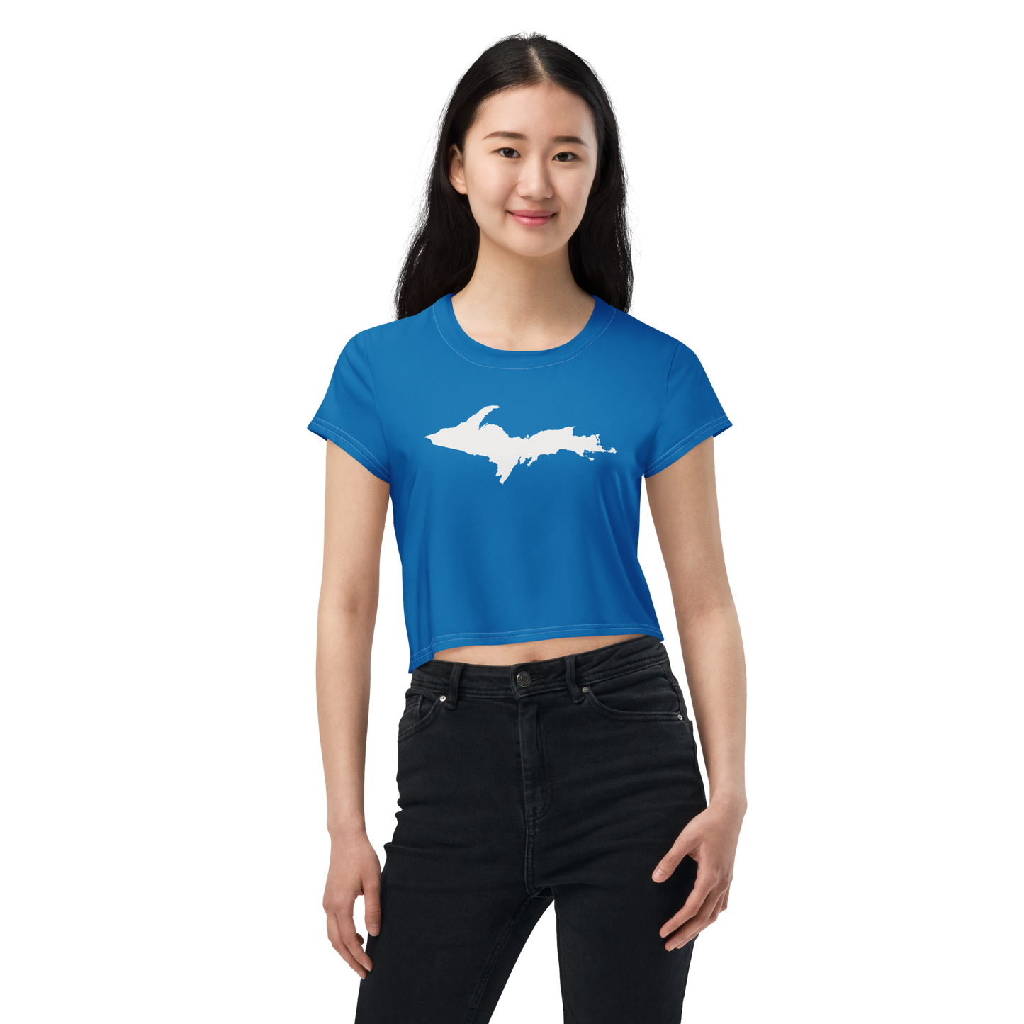 Michigan Upper Peninsula Crop Top (w/ UP Outline) | Sporty - Azure