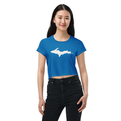 Michigan Upper Peninsula Crop Top (w/ UP Outline) | Sporty - Azure