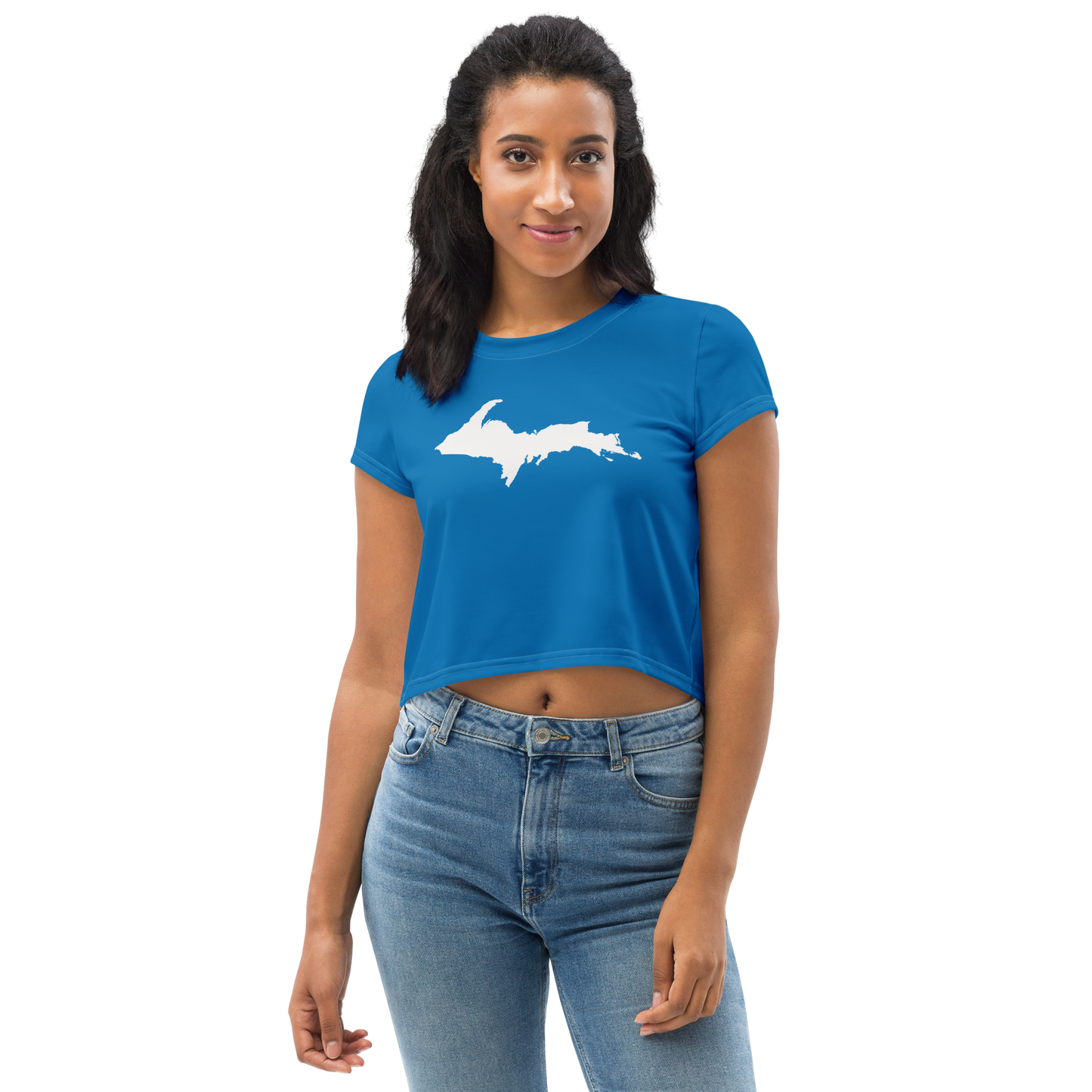 Michigan Upper Peninsula Crop Top (w/ UP Outline) | Sporty - Azure