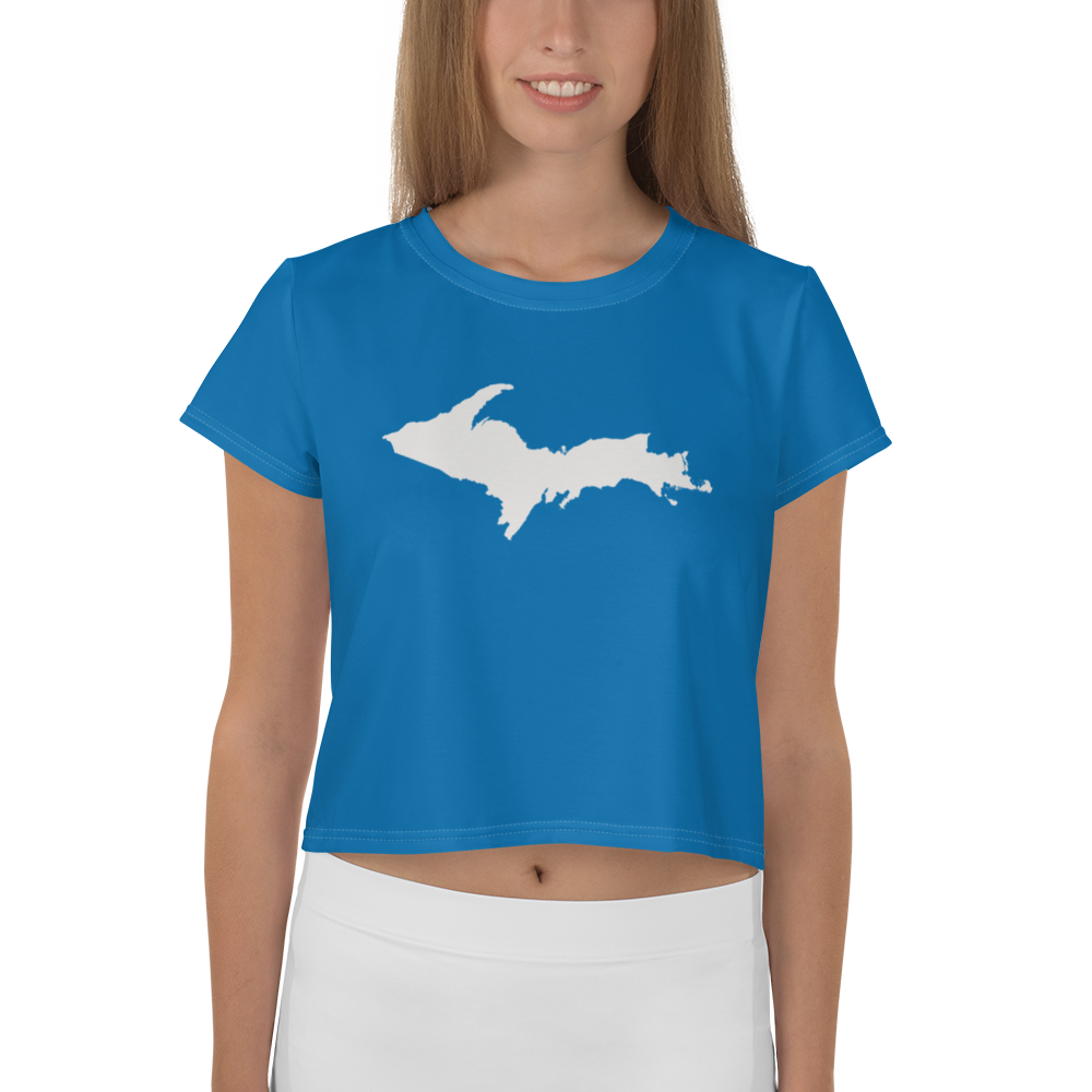 Michigan Upper Peninsula Crop Top (w/ UP Outline) | Sporty - Azure