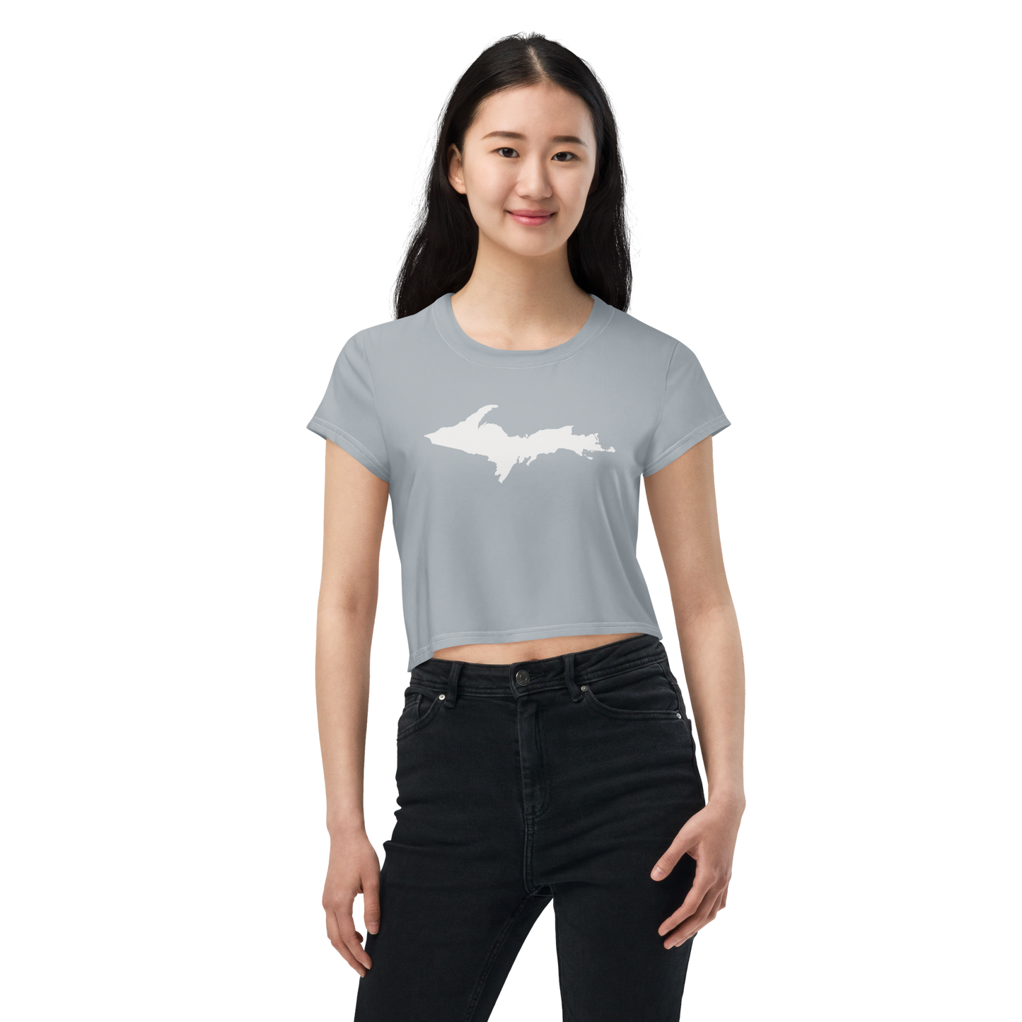 Michigan Upper Peninsula Crop Top (w/ UP Outline) | Sporty - Silver