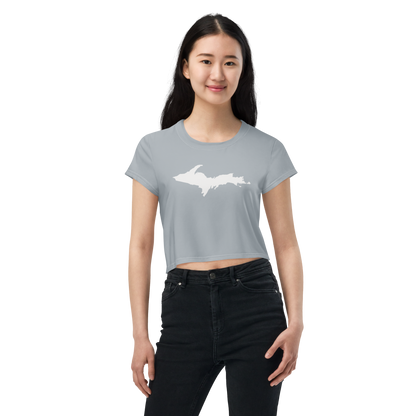 Michigan Upper Peninsula Crop Top (w/ UP Outline) | Sporty - Silver