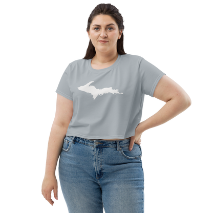 Michigan Upper Peninsula Crop Top (w/ UP Outline) | Sporty - Silver