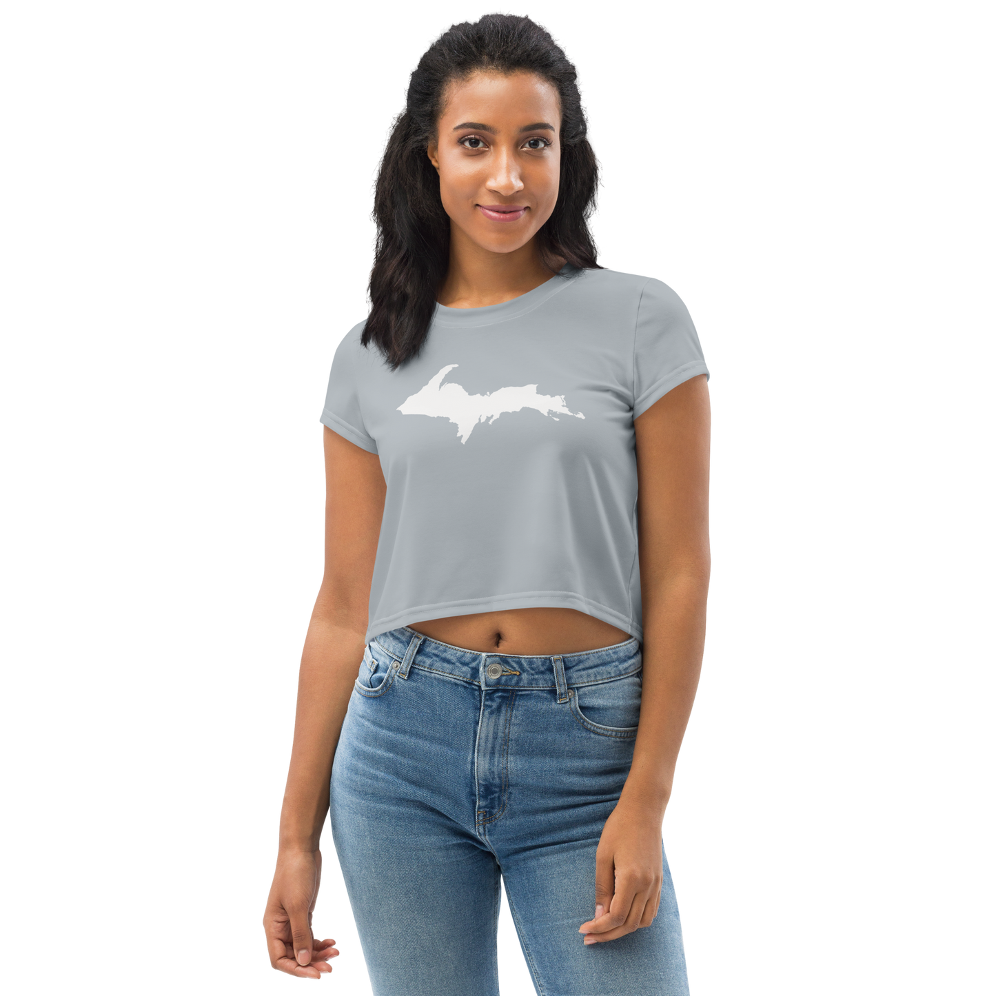 Michigan Upper Peninsula Crop Top (w/ UP Outline) | Sporty - Silver