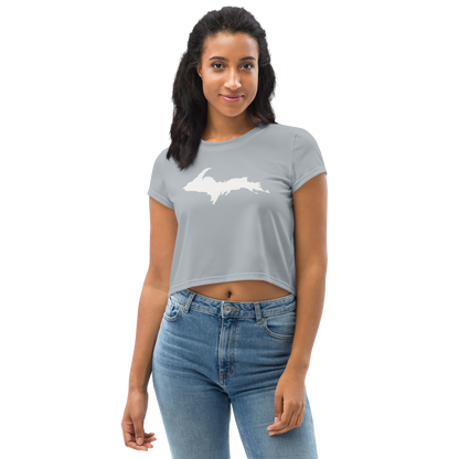 Michigan Upper Peninsula Crop Top (w/ UP Outline) | Sporty - Silver