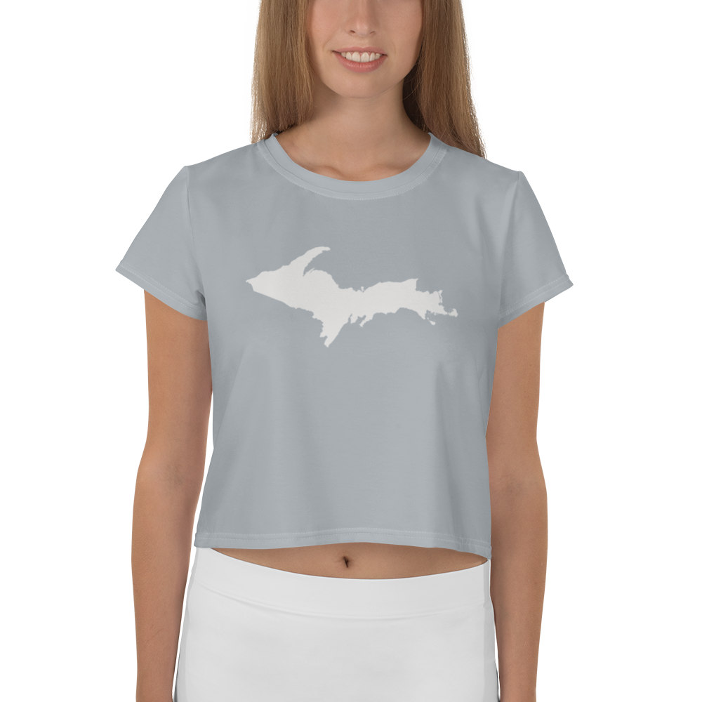 Michigan Upper Peninsula Crop Top (w/ UP Outline) | Sporty - Silver