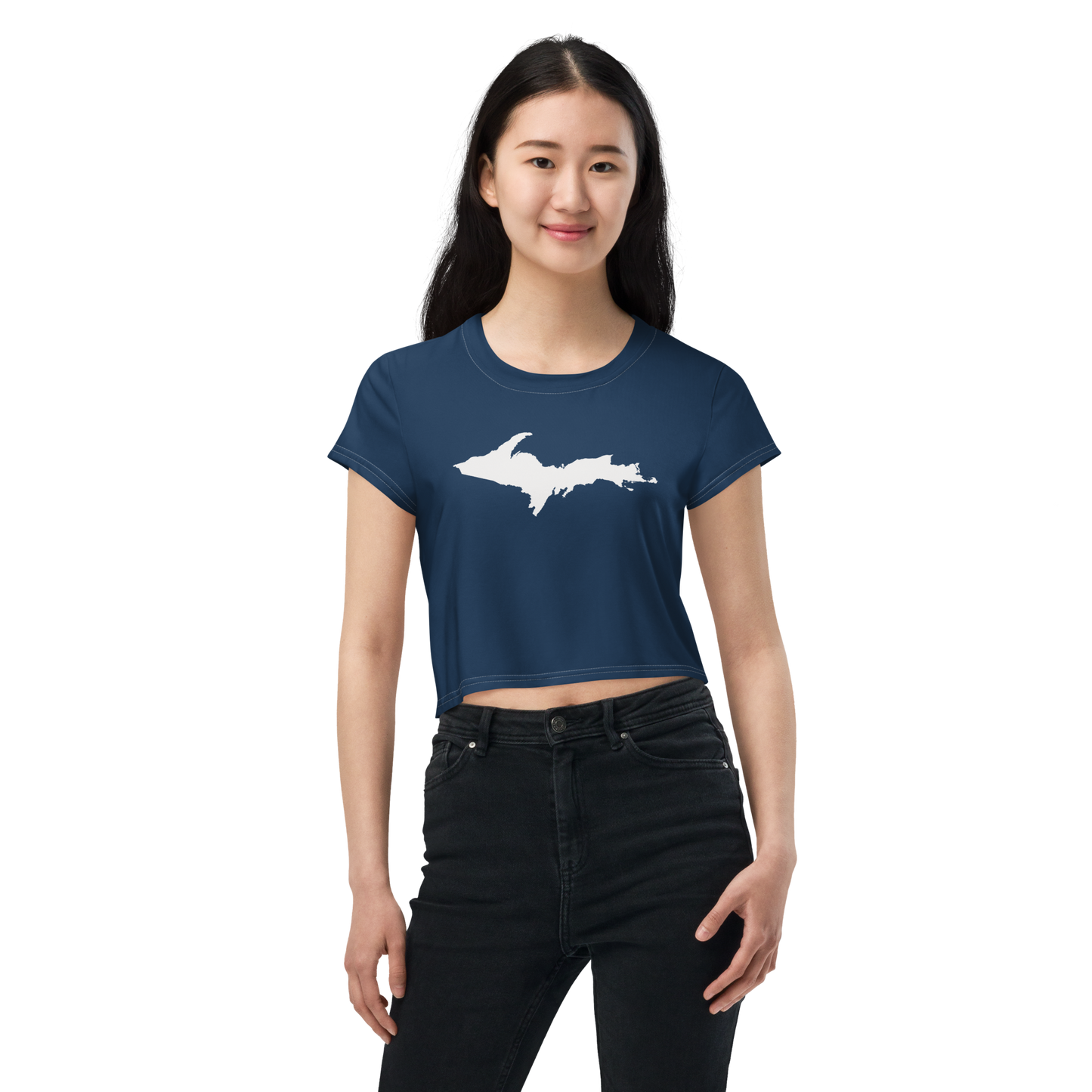 Michigan Upper Peninsula Crop Top (w/ UP Outline) | Sporty - Navy