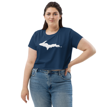 Michigan Upper Peninsula Crop Top (w/ UP Outline) | Sporty - Navy