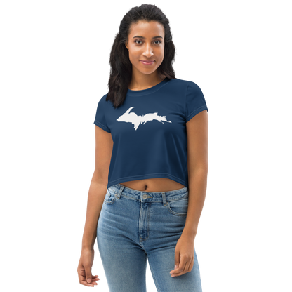 Michigan Upper Peninsula Crop Top (w/ UP Outline) | Sporty - Navy