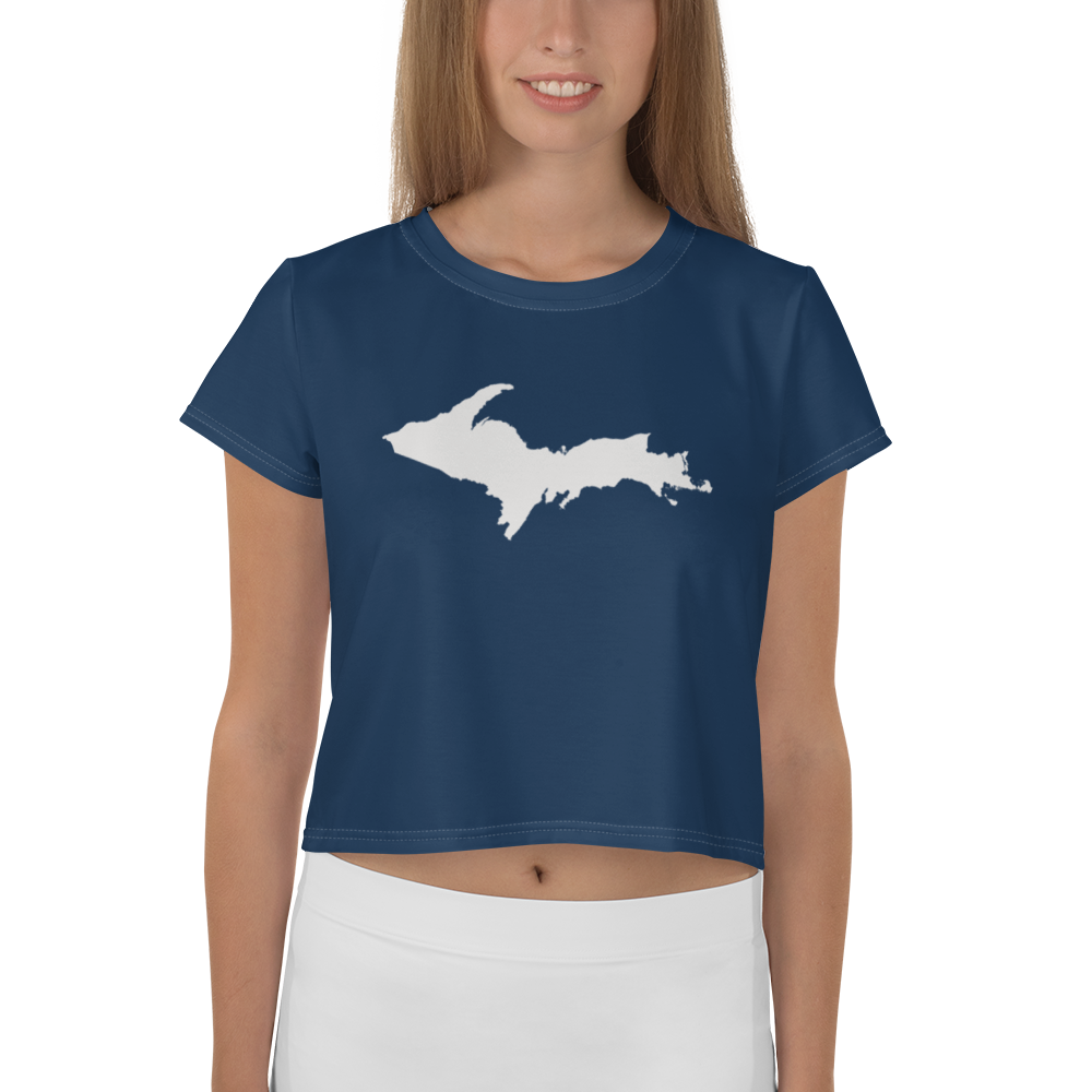 Michigan Upper Peninsula Crop Top (w/ UP Outline) | Sporty - Navy