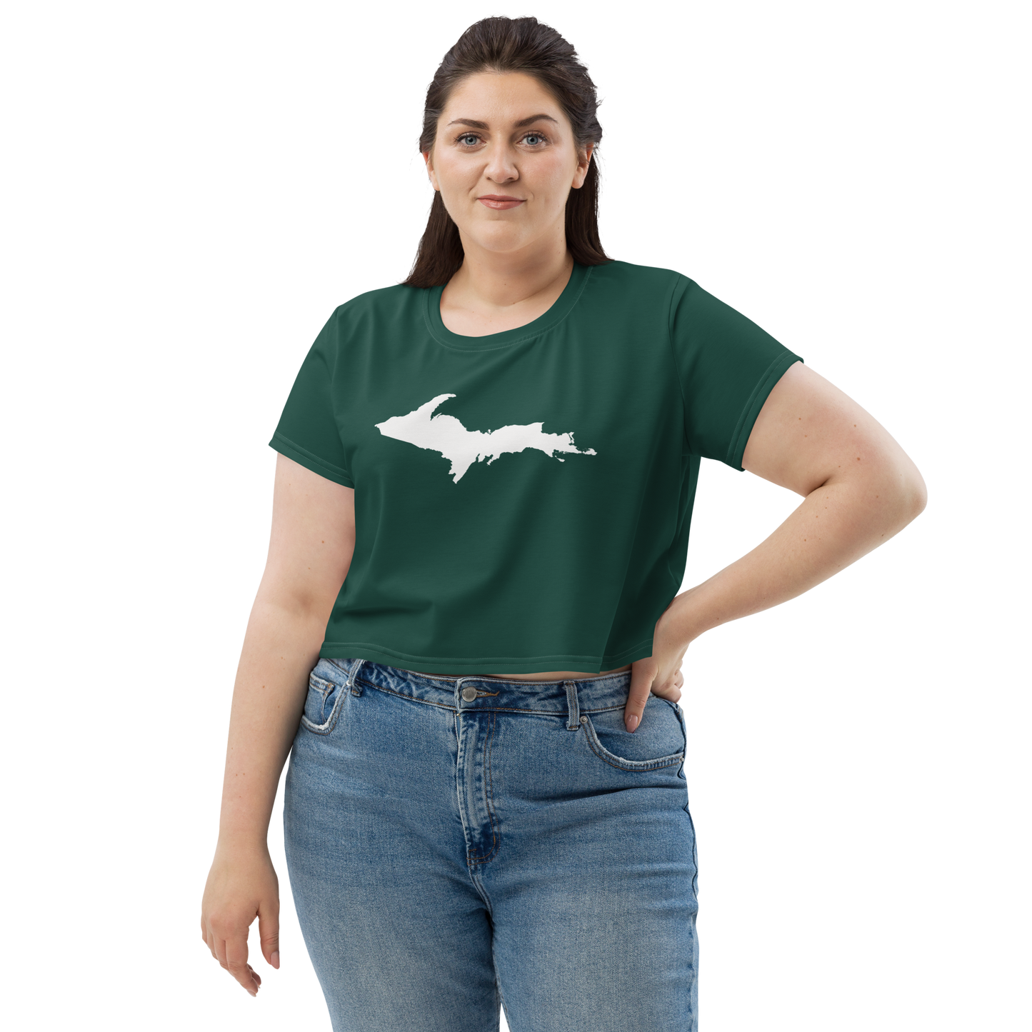 Michigan Upper Peninsula Crop Top (w/ UP Outline) | Sporty - Laconic Green