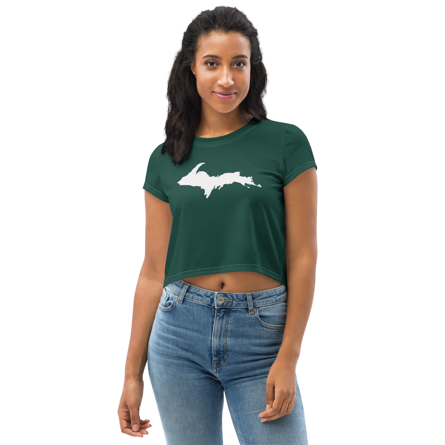 Michigan Upper Peninsula Crop Top (w/ UP Outline) | Sporty - Laconic Green