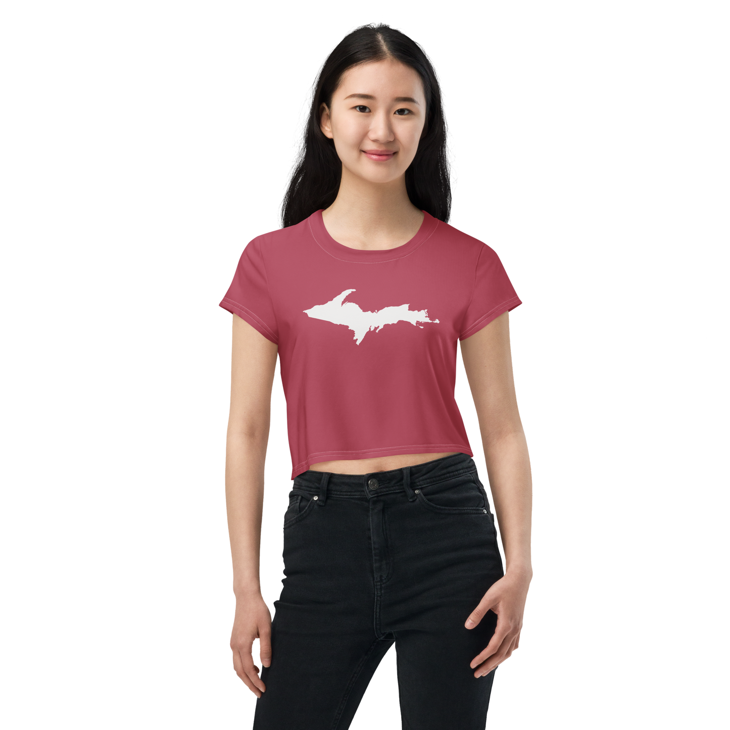 Michigan Upper Peninsula Crop Top (w/ UP Outline) | Sporty - Popstar Pink