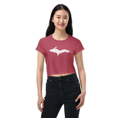 Michigan Upper Peninsula Crop Top (w/ UP Outline) | Sporty - Popstar Pink