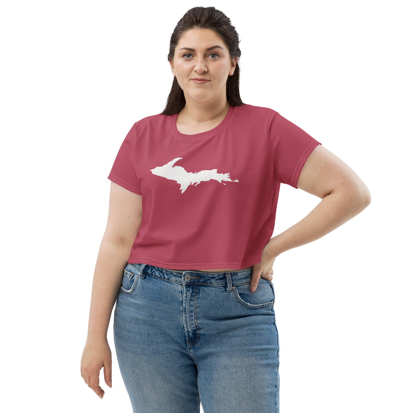 Michigan Upper Peninsula Crop Top (w/ UP Outline) | Sporty - Popstar Pink