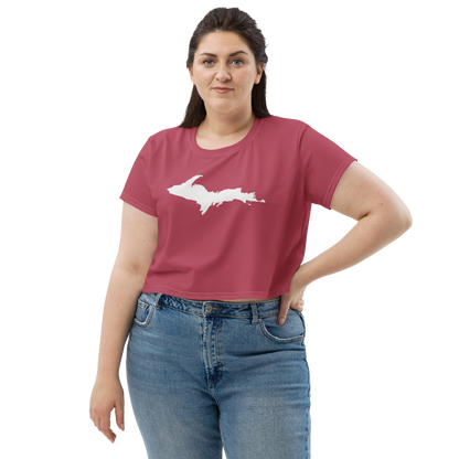 Michigan Upper Peninsula Crop Top (w/ UP Outline) | Sporty - Popstar Pink